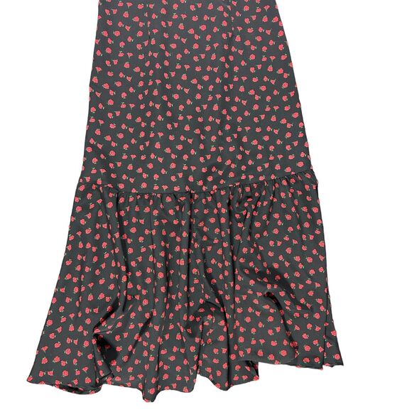 Topshop Women's Black/Red Rosette Print V Neck Long Sleeve Maxi Dress Size 2 - Picture 9 of 16